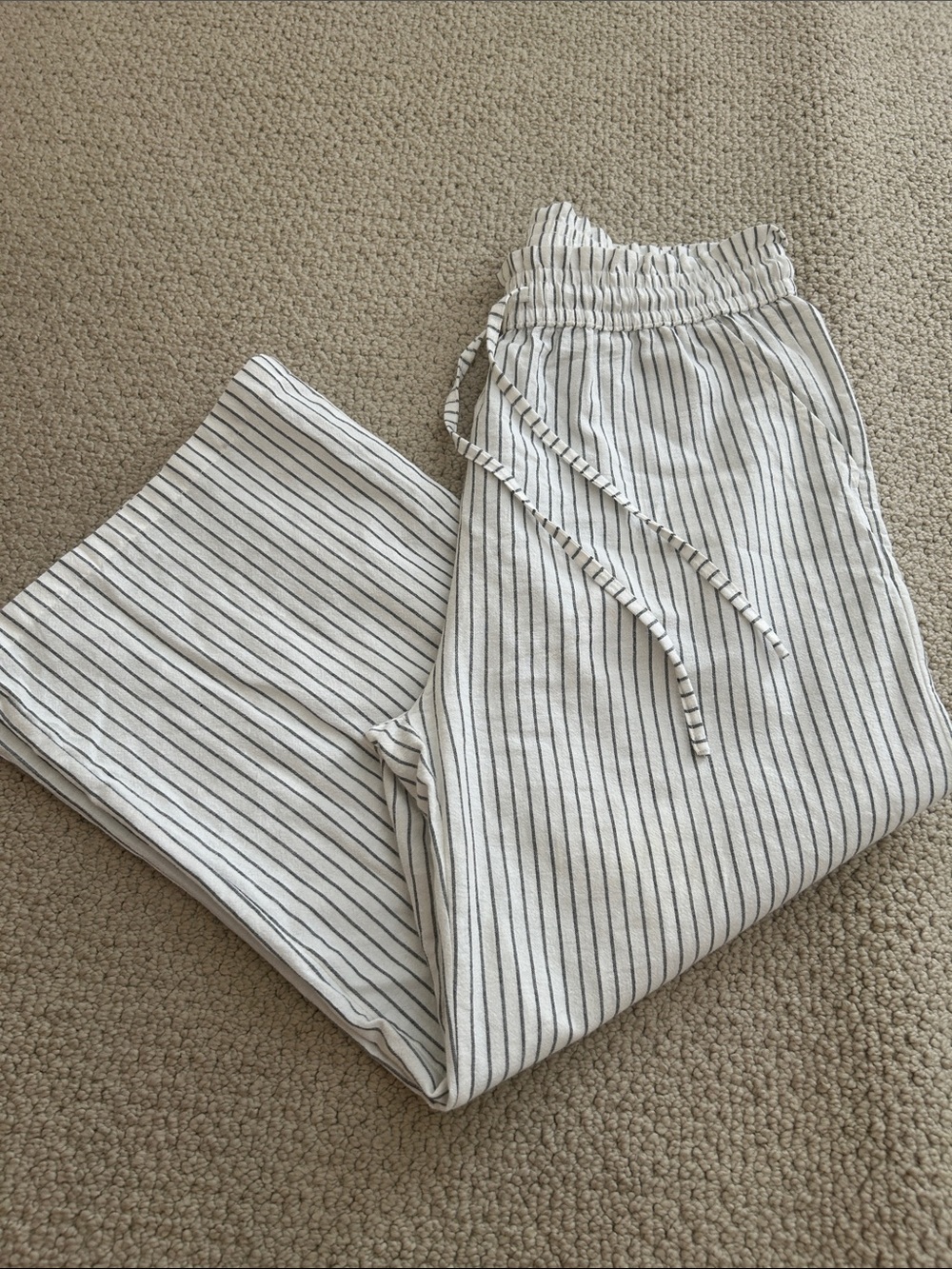 Amazon Women's White Pinstripe Drawstring Pants